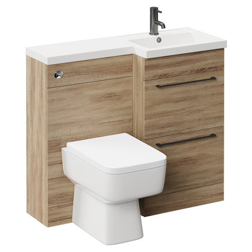 Napoli Combination Bordalino Oak 1000mm Vanity Unit Toilet Suite with Right Hand L Shaped 1 Tap Hole Basin and 2 Drawers with Gunmetal Grey Handles Left Hand Side View