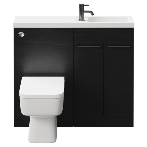 Napoli Combination Nero Oak 1000mm Vanity Unit Toilet Suite with Slimline 1 Tap Hole Basin and 2 Doors with Gunmetal Grey Handles Front View