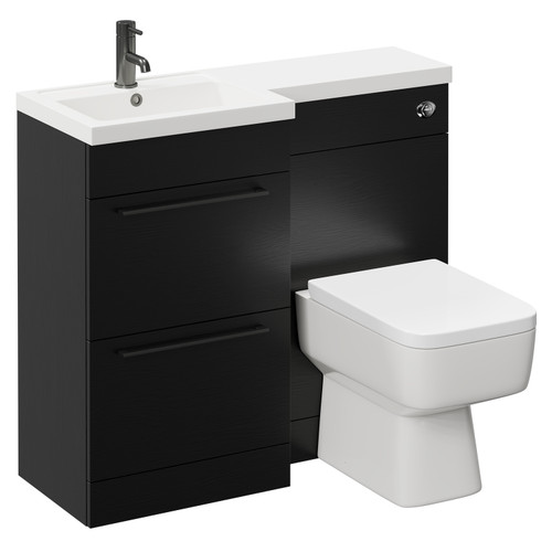 Napoli Combination Nero Oak 1000mm Vanity Unit Toilet Suite with Left Hand L Shaped 1 Tap Hole Basin and 2 Drawers with Gunmetal Grey Handles Left Hand Side View