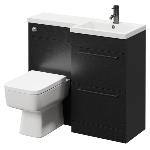 Napoli Combination Nero Oak 1000mm Vanity Unit Toilet Suite with Right Hand L Shaped 1 Tap Hole Basin and 2 Drawers with Gunmetal Grey Handles Right Hand Side View