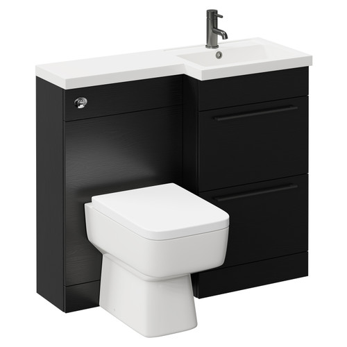 Napoli Combination Nero Oak 1000mm Vanity Unit Toilet Suite with Right Hand L Shaped 1 Tap Hole Basin and 2 Drawers with Gunmetal Grey Handles Left Hand Side View