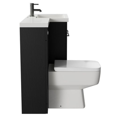 Napoli Combination Nero Oak 1100mm Vanity Unit Toilet Suite with Right Hand L Shaped 1 Tap Hole Basin and 2 Doors with Gunmetal Grey Handles Side on View