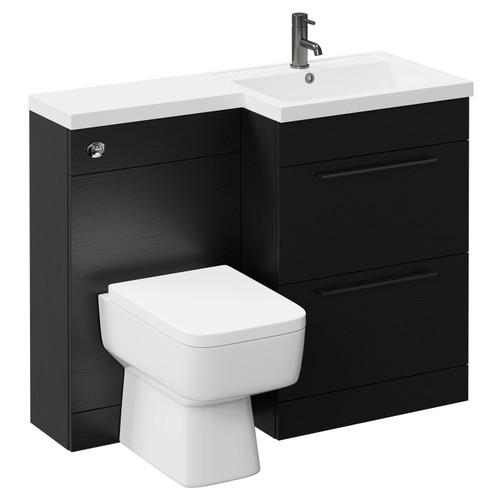 Napoli Combination Nero Oak 1100mm Vanity Unit Toilet Suite with Right Hand L Shaped 1 Tap Hole Basin and 2 Drawers with Gunmetal Grey Handles Left Hand Side View