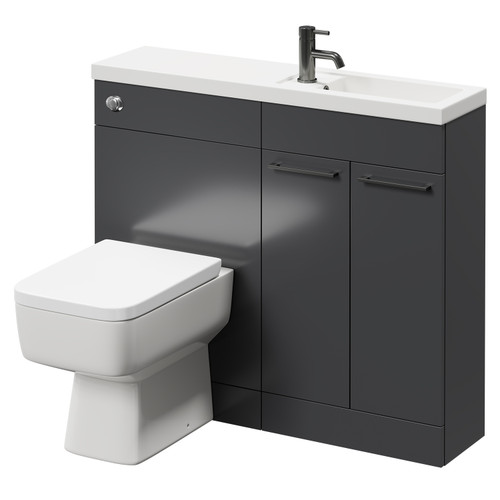 Napoli Combination Gloss Grey 1000mm Vanity Unit Toilet Suite with Slimline 1 Tap Hole Basin and 2 Doors with Gunmetal Grey Handles Right Hand Side View