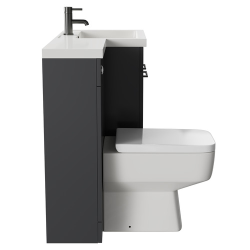 Napoli Combination Gloss Grey 1100mm Vanity Unit Toilet Suite with Right Hand L Shaped 1 Tap Hole Basin and 2 Doors with Gunmetal Grey Handles Side on View