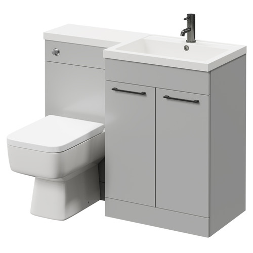 Napoli Combination Gloss Grey Pearl 1100mm Vanity Unit Toilet Suite with Right Hand L Shaped 1 Tap Hole Basin and 2 Doors with Gunmetal Grey Handles Right Hand View