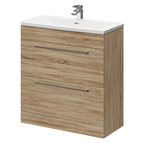 Napoli Bordalino Oak 800mm Floor Standing Vanity Unit with 1 Tap Hole Curved Basin and 2 Drawers with Polished Chrome Handles Right Hand View