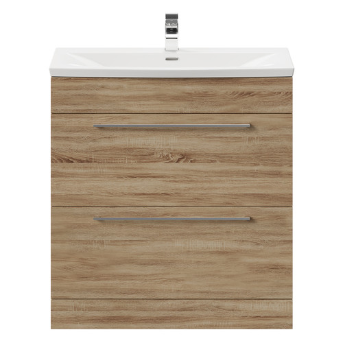 Napoli Bordalino Oak 800mm Floor Standing Vanity Unit with 1 Tap Hole Curved Basin and 2 Drawers with Polished Chrome Handles Front View