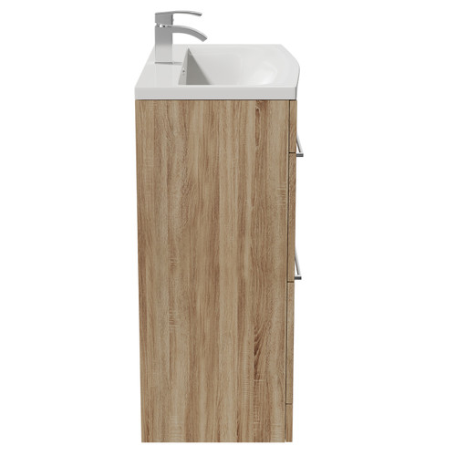 Napoli Bordalino Oak 800mm Floor Standing Vanity Unit with 1 Tap Hole Curved Basin and 2 Drawers with Polished Chrome Handles Side View