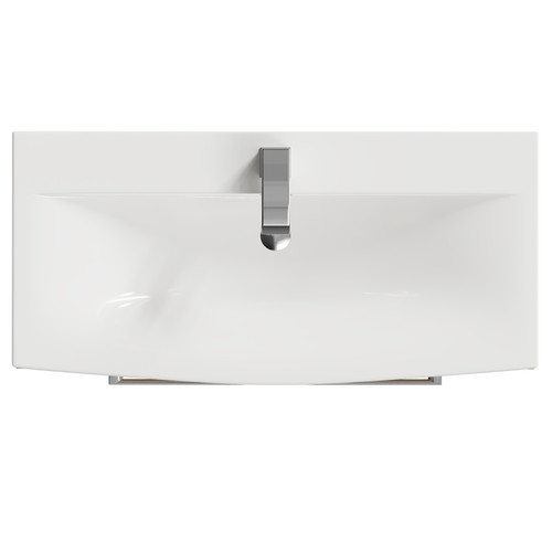 Napoli Bordalino Oak 800mm Floor Standing Vanity Unit with 1 Tap Hole Curved Basin and 2 Drawers with Polished Chrome Handles View From Top