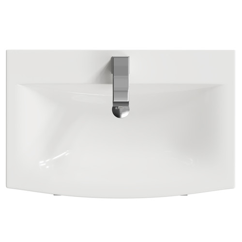 Napoli Bordalino Oak 600mm Floor Standing Vanity Unit with 1 Tap Hole Curved Basin and 2 Drawers with Polished Chrome Handles View From Top