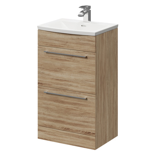 Napoli Bordalino Oak 500mm Floor Standing Vanity Unit with 1 Tap Hole Curved Basin and 2 Drawers with Polished Chrome Handles Right Hand View