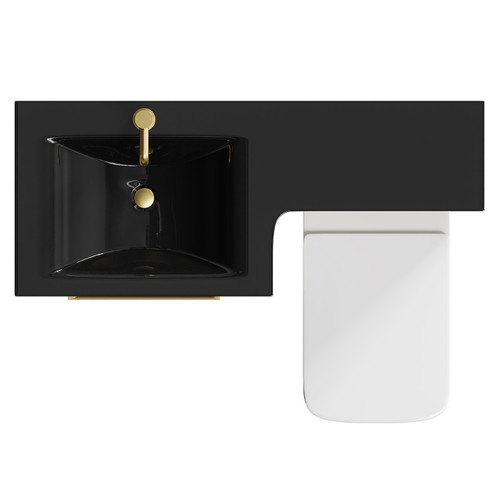 Venice Square Molina Ash 1100mm Vanity Unit Toilet Suite with Left Hand Anthracite Glass 1 Tap Hole Basin and 2 Drawers with Brushed Brass Handles View From Top