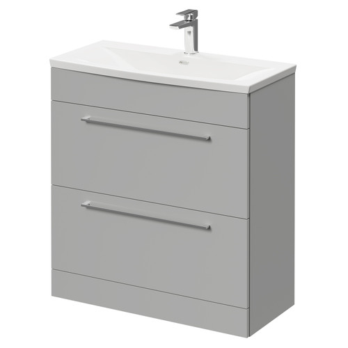 Napoli Gloss Grey Pearl 800mm Floor Standing Vanity Unit with 1 Tap Hole Curved Basin and 2 Drawers with Polished Chrome Handles Right Hand View