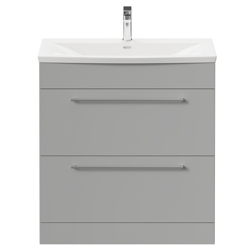 Napoli Gloss Grey Pearl 800mm Floor Standing Vanity Unit with 1 Tap Hole Curved Basin and 2 Drawers with Polished Chrome Handles Front View