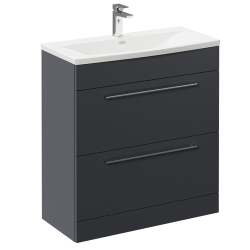 Napoli Gloss Grey 800mm Floor Standing Vanity Unit with 1 Tap Hole Curved Basin and 2 Drawers with Polished Chrome Handles Left Hand View