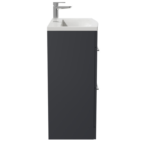 Napoli Gloss Grey 800mm Floor Standing Vanity Unit with 1 Tap Hole Curved Basin and 2 Drawers with Polished Chrome Handles Side View