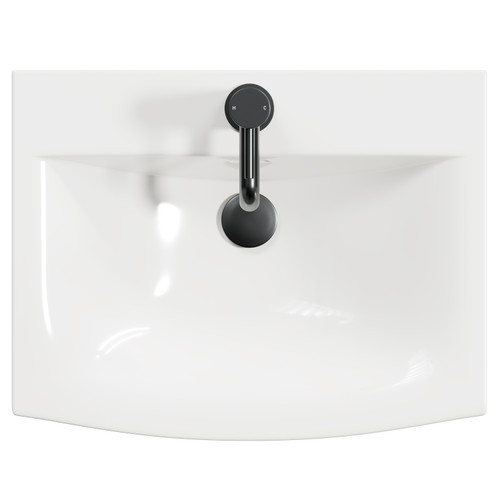 Napoli Gloss Grey 500mm Wall Mounted Vanity Unit with 1 Tap Hole Curved Basin and Single Drawer with Gunmetal Grey Handle View From Top