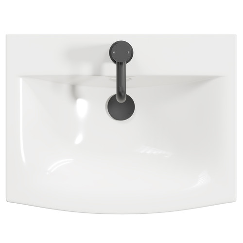 Napoli Gloss Grey Pearl 500mm Wall Mounted Vanity Unit with 1 Tap Hole Curved Basin and Single Drawer with Matt Black Handle View From Top