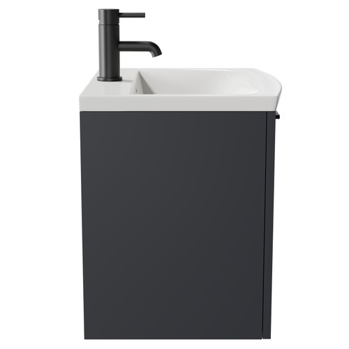 Napoli Gloss Grey 500mm Wall Mounted Vanity Unit with 1 Tap Hole Curved Basin and Single Drawer with Matt Black Handle Side View