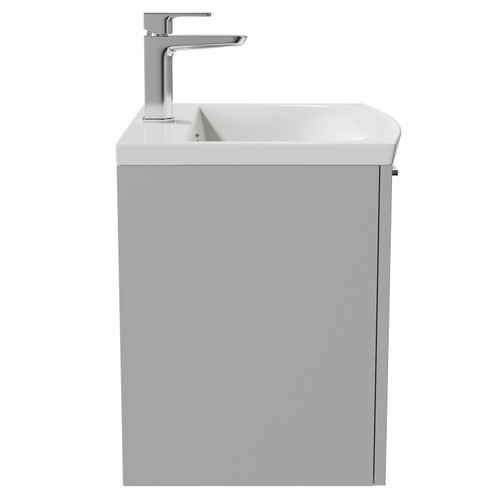 Napoli Gloss Grey Pearl 500mm Wall Mounted Vanity Unit with 1 Tap Hole Curved Basin and Single Drawer with Polished Chrome Handle Side View
