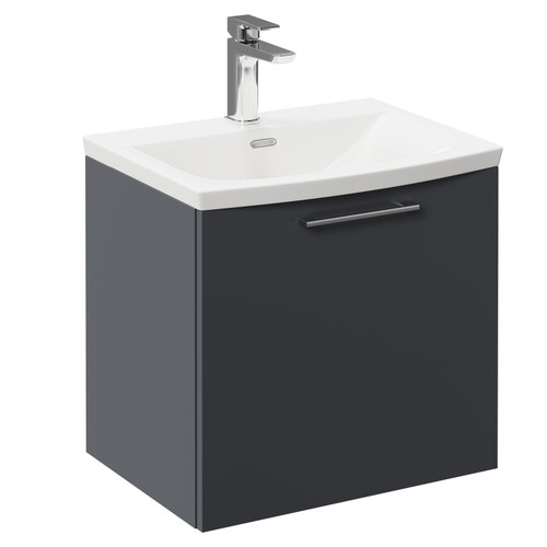 Napoli Gloss Grey 500mm Wall Mounted Vanity Unit with 1 Tap Hole Curved Basin and Single Drawer with Polished Chrome Handle Left Hand View