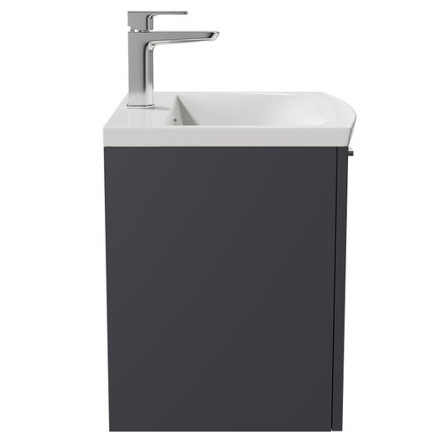 Napoli Gloss Grey 500mm Wall Mounted Vanity Unit with 1 Tap Hole Curved Basin and Single Drawer with Polished Chrome Handle Side View