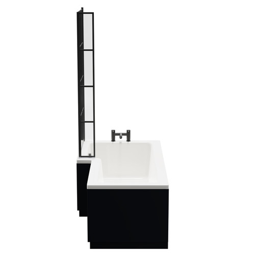 Loire 1700mm Left Hand L Shaped Shower Bath with Matt Black Bath Screen and Deep Blue Front and End Bath Panels Side View