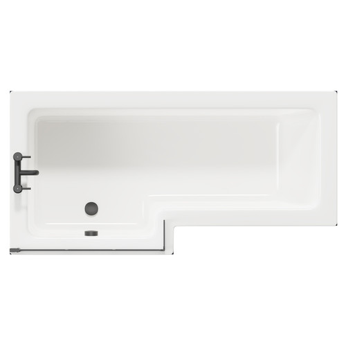 Loire 1700mm Left Hand L Shaped Shower Bath with Matt Black Bath Screen and Deep Blue Front and End Bath Panels View From Top
