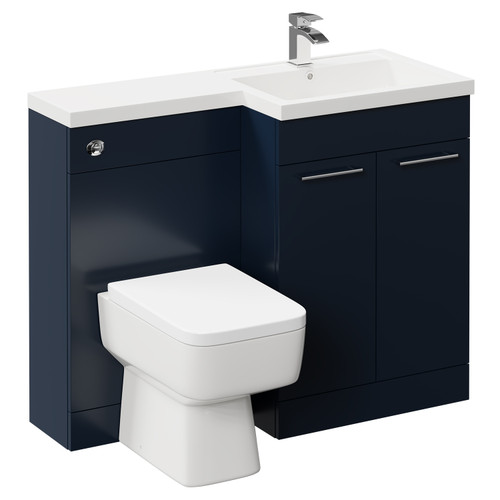 Napoli Combination Deep Blue 1100mm Vanity Unit Toilet Suite with Right Hand L Shaped 1 Tap Hole Basin and 2 Doors with Polished Chrome Handles Left Hand Side View