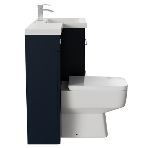 Napoli Combination Deep Blue 1100mm Vanity Unit Toilet Suite with Right Hand L Shaped 1 Tap Hole Basin and 2 Drawers with Polished Chrome Handles Side on View