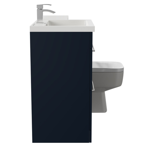 Napoli Combination Deep Blue 1100mm Vanity Unit Toilet Suite with Left Hand L Shaped 1 Tap Hole Basin and 2 Drawers with Polished Chrome Handles Side on View