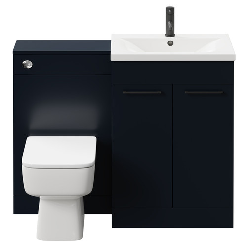 Napoli Deep Blue 1100mm Vanity Unit Toilet Suite with 1 Tap Hole Basin and 2 Doors with Matt Black Handles Front View