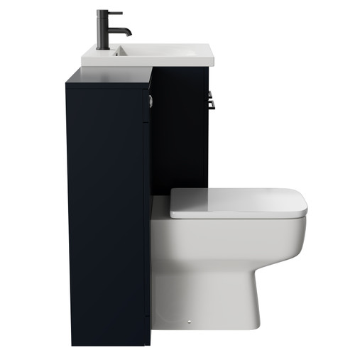 Napoli Deep Blue 1100mm Vanity Unit Toilet Suite with 1 Tap Hole Basin and 2 Doors with Matt Black Handles Side View