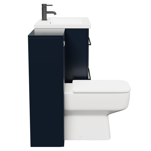 Napoli Deep Blue 1300mm Vanity Unit Toilet Suite with 1 Tap Hole Basin and 2 Drawers with Matt Black Handles Side View