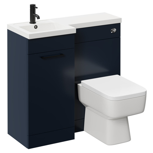 Napoli Combination Deep Blue 900mm Vanity Unit Toilet Suite with Left Hand L Shaped 1 Tap Hole Basin and Single Door with Matt Black Handle Left Hand Side View