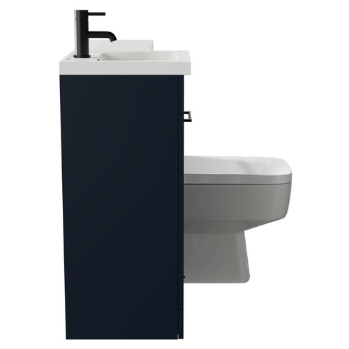 Napoli Combination Deep Blue 900mm Vanity Unit Toilet Suite with Left Hand L Shaped 1 Tap Hole Basin and Single Door with Matt Black Handle Side on View