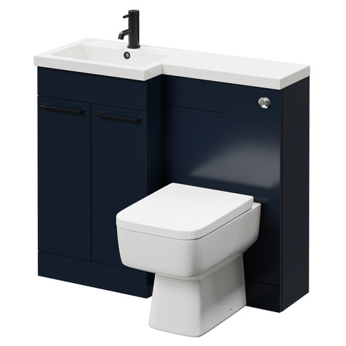 Napoli Combination Deep Blue 1000mm Vanity Unit Toilet Suite with Left Hand L Shaped 1 Tap Hole Basin and 2 Doors with Matt Black Handles Right Hand Side View