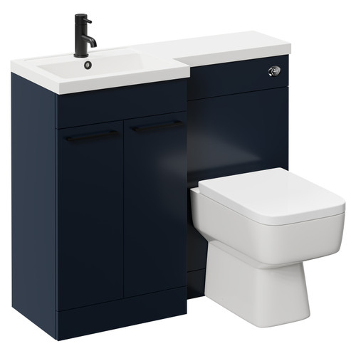 Napoli Combination Deep Blue 1000mm Vanity Unit Toilet Suite with Left Hand L Shaped 1 Tap Hole Basin and 2 Doors with Matt Black Handles Left Hand Side View