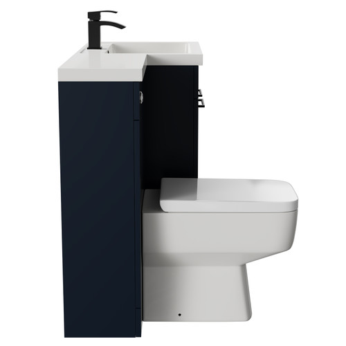 Napoli Combination Deep Blue 1100mm Vanity Unit Toilet Suite with Right Hand L Shaped 1 Tap Hole Basin and 2 Doors with Matt Black Handles Side on View