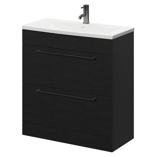 Napoli Nero Oak 800mm Floor Standing Vanity Unit with 1 Tap Hole Curved Basin and 2 Drawers with Gunmetal Grey Handles Right Hand View