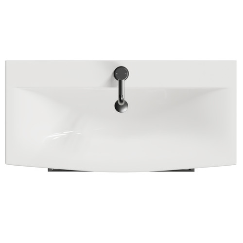 Napoli Gloss White 800mm Wall Mounted Vanity Unit with 1 Tap Hole Curved Basin and 2 Drawers with Gunmetal Grey Handles View From Top