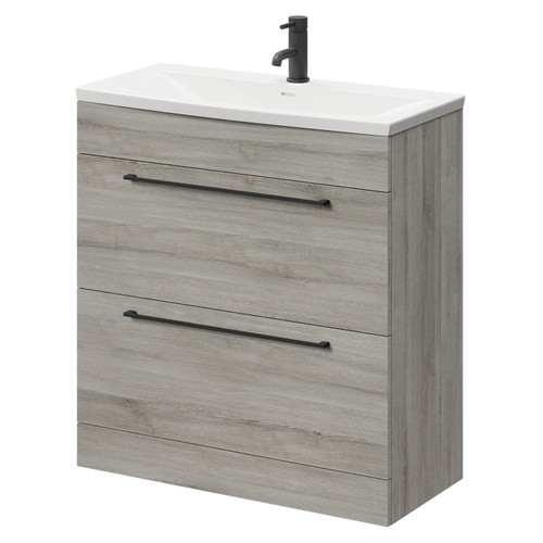 Napoli Molina Ash 800mm Floor Standing Vanity Unit with 1 Tap Hole Curved Basin and 2 Drawers with Matt Black Handles Right Hand View