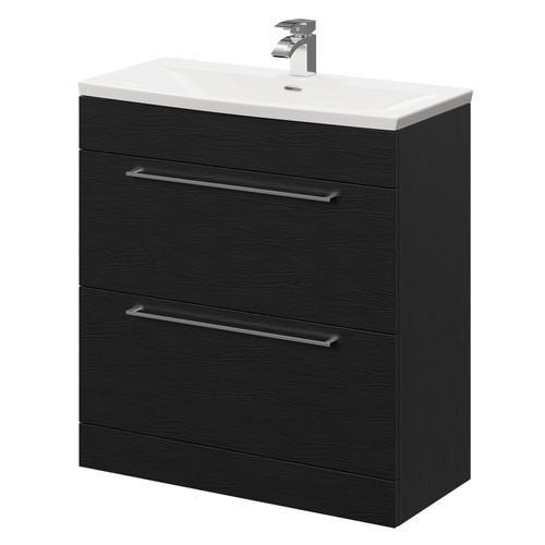 Napoli Nero Oak 800mm Floor Standing Vanity Unit with 1 Tap Hole Curved Basin and 2 Drawers with Polished Chrome Handles Right Hand View