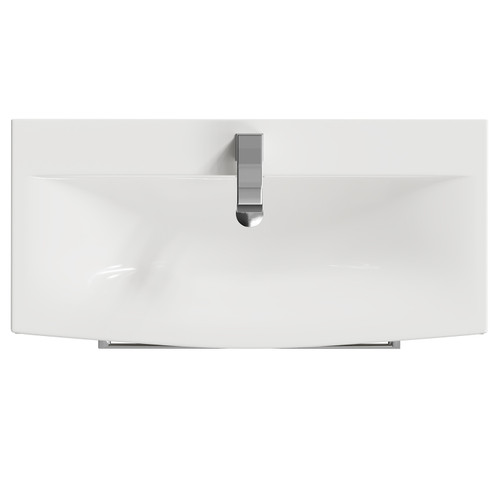 Napoli Molina Ash 800mm Wall Mounted Vanity Unit with 1 Tap Hole Curved Basin and 2 Drawers with Polished Chrome Handles View From Top