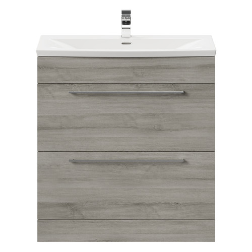 Napoli Molina Ash 800mm Floor Standing Vanity Unit with 1 Tap Hole Curved Basin and 2 Drawers with Polished Chrome Handles Front View