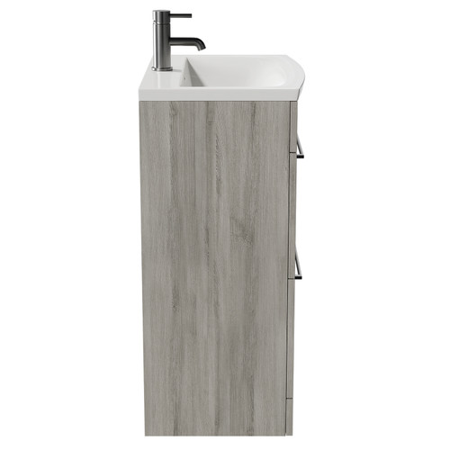 Napoli Molina Ash 600mm Floor Standing Vanity Unit with 1 Tap Hole Curved Basin and 2 Drawers with Gunmetal Grey Handles Side View