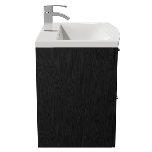 Napoli Nero Oak 600mm Wall Mounted Vanity Unit with 1 Tap Hole Curved Basin and 2 Drawers with Polished Chrome Handles Side View