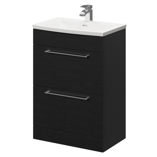 Napoli Nero Oak 600mm Floor Standing Vanity Unit with 1 Tap Hole Curved Basin and 2 Drawers with Polished Chrome Handles Right Hand View