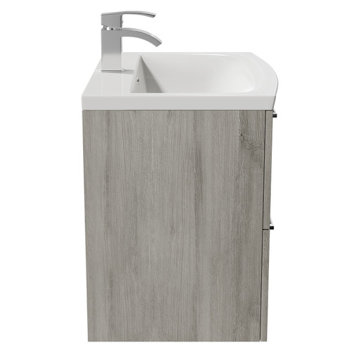 Napoli Molina Ash 600mm Wall Mounted Vanity Unit with 1 Tap Hole Curved Basin and 2 Drawers with Polished Chrome Handles Side View